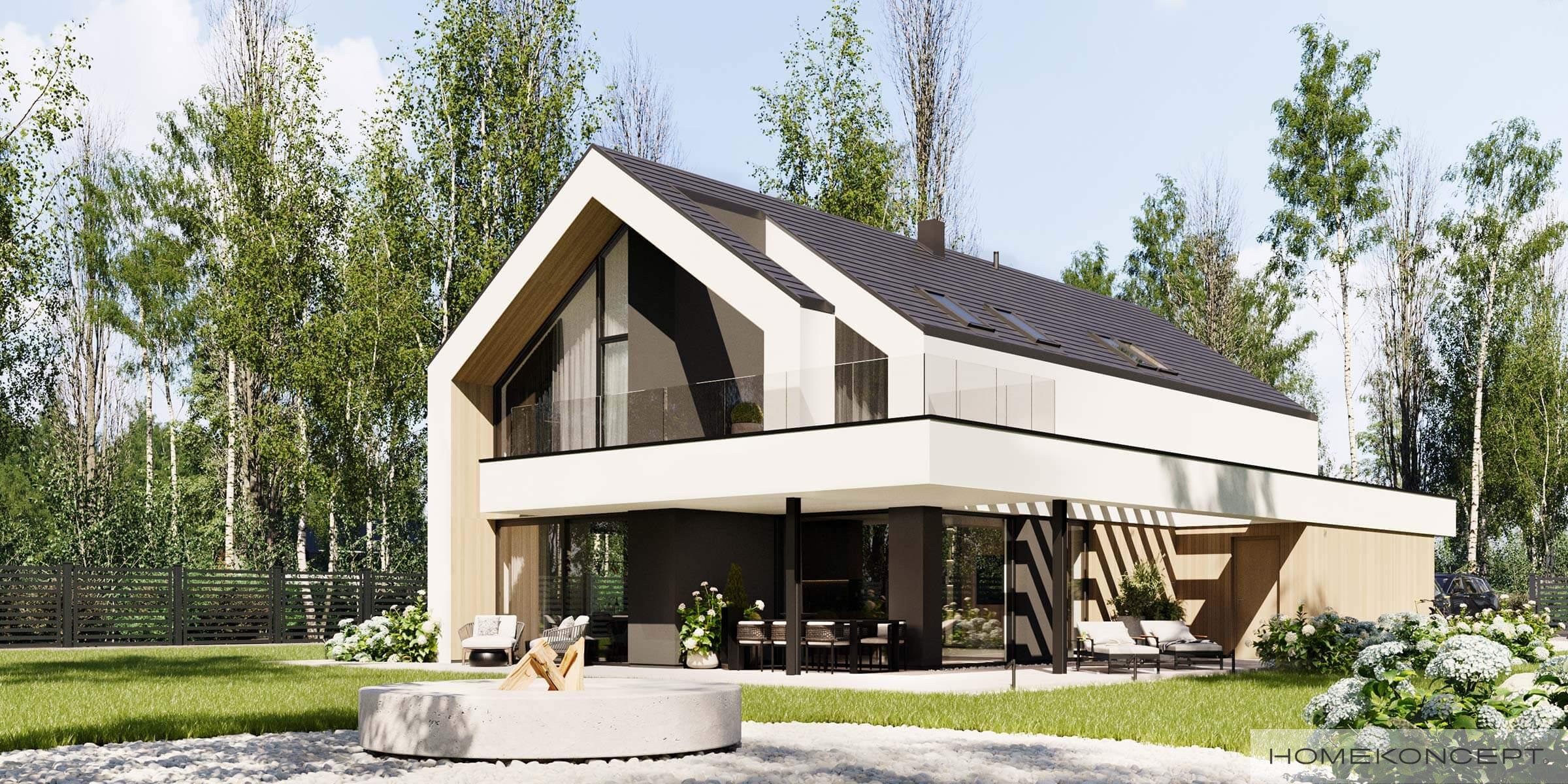 Projekt domu z poddaszem homekoncept 103 - widok ogrodu.