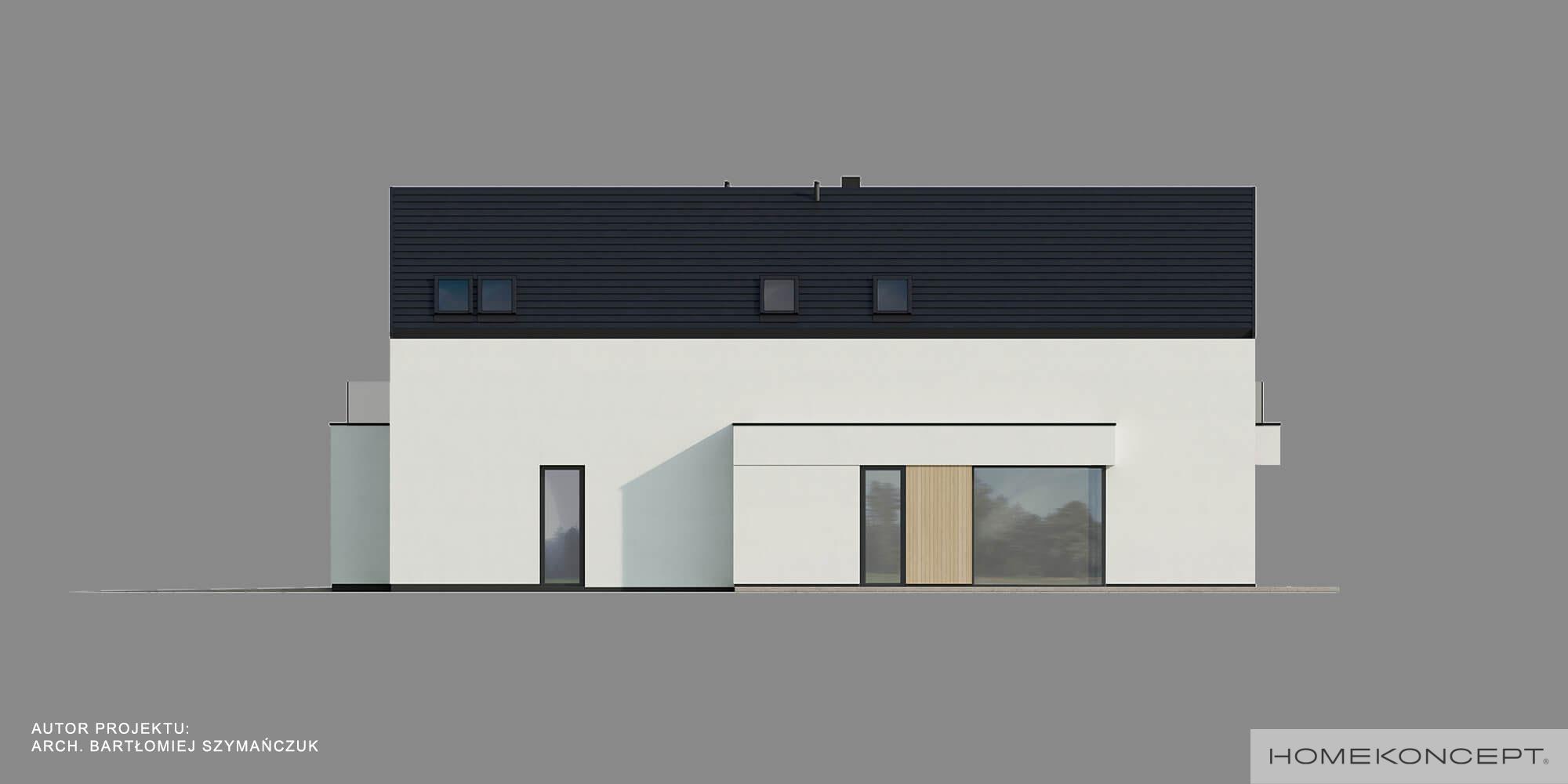 Projekt domu z garażem homekoncept 103 - widok elewacji bocznej z jasnego tynku.