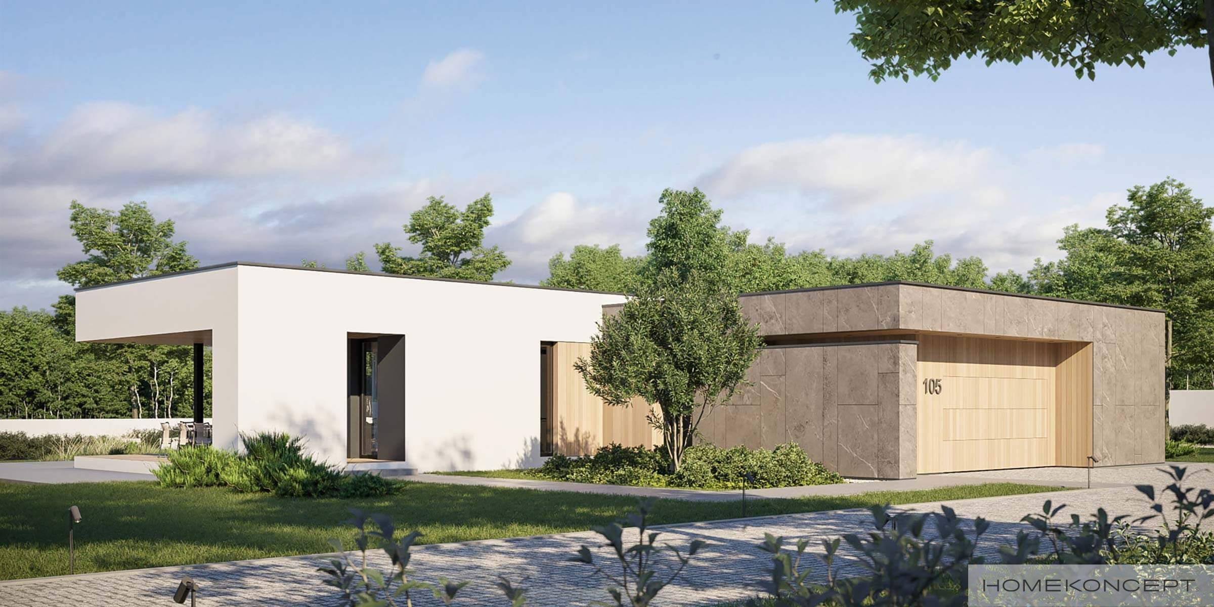 Projekt domu 150m2 - projekt domu z płaskim dachem - dom nowoczesny homekoncept 105 - widok strefy wejściowej.
