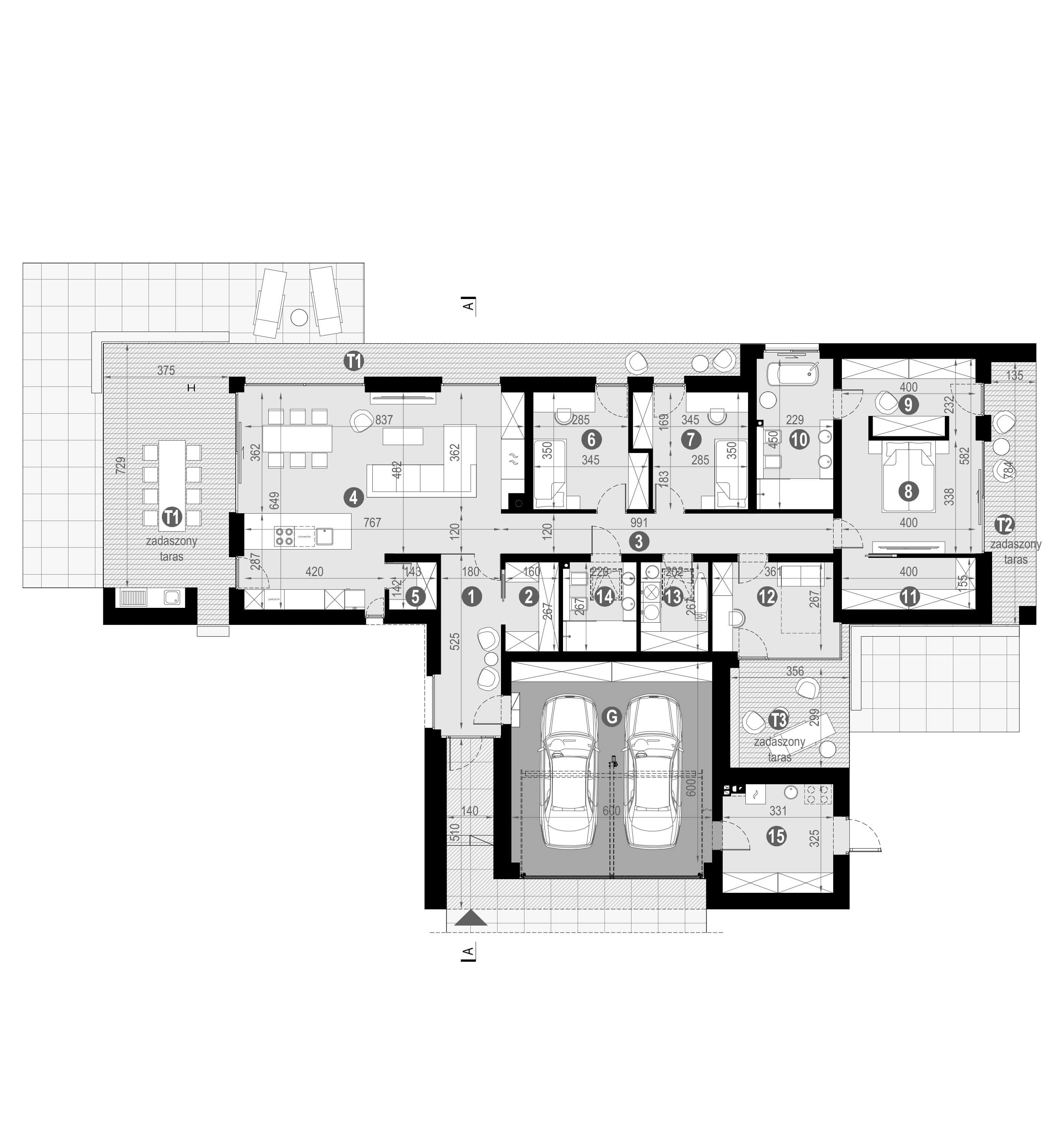 Projekt domu jednorodzinnego homekoncept 106 - widok parteru. 