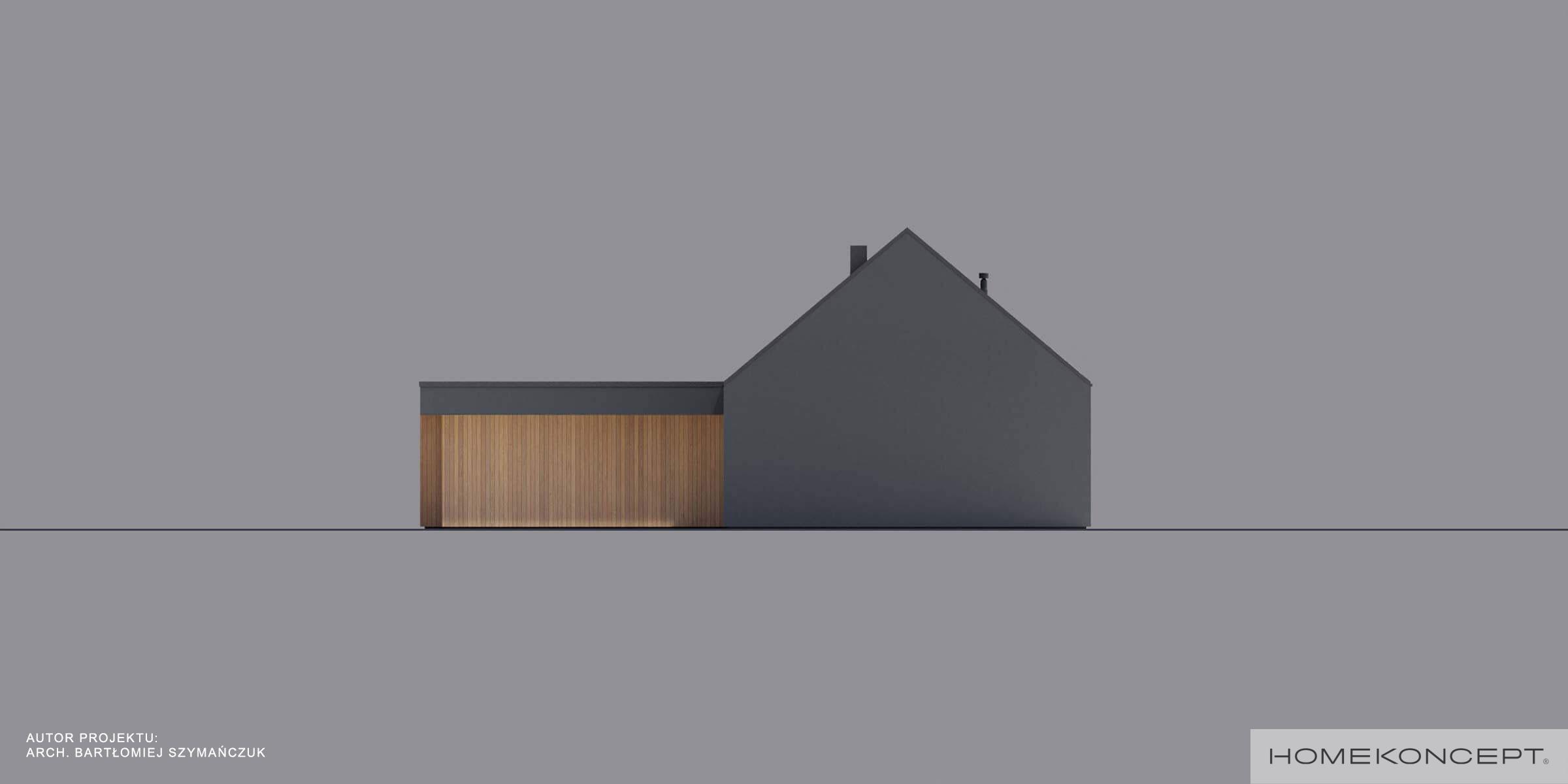 Projekt domu 120m2 homekoncept 118 g2 - widok elewacji bocznej z drewna.