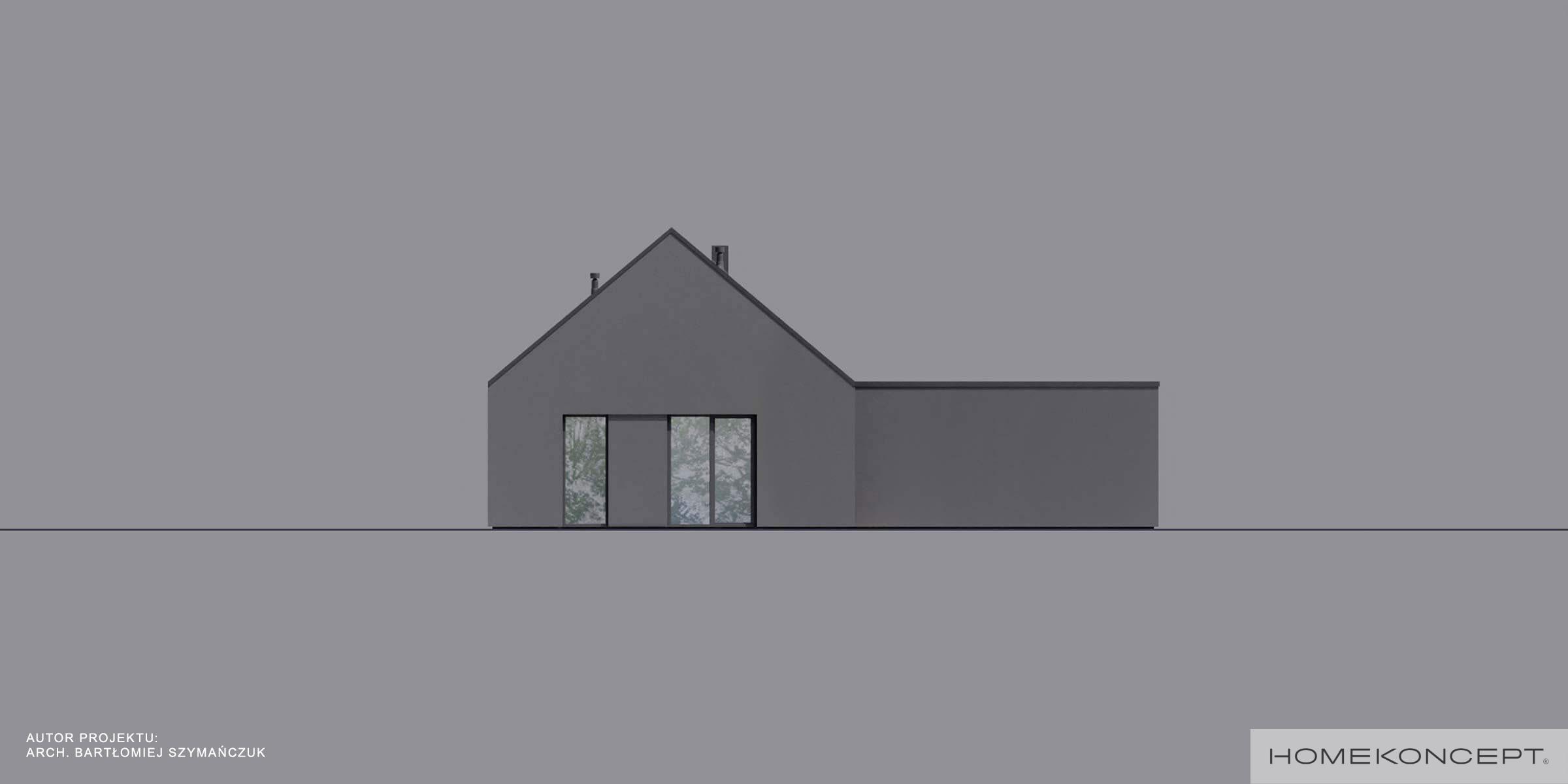 Projekt domu 120m2 homekoncept 118 g2 - widok elewacji bocznej z ciemnego tynku.