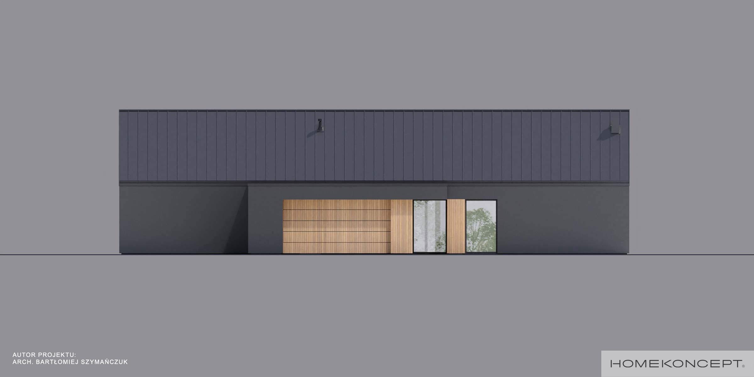 Projekt domu parterowego z garażem homekoncept 118 g2 - widok elewacji frontowej.