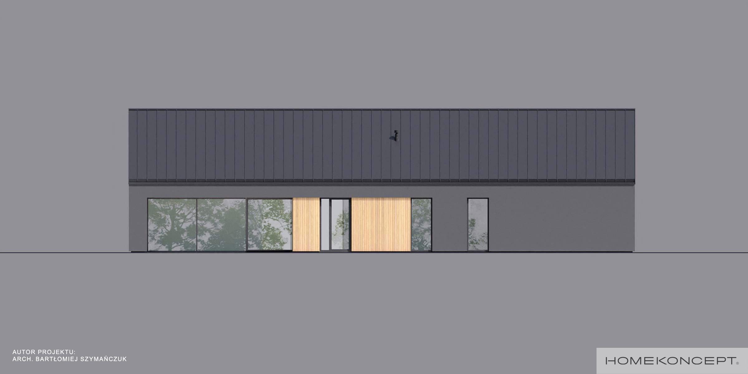 Projekt domu parterowego z garażem homekoncept 118 g2 - widok eleweacji ogrodowej.