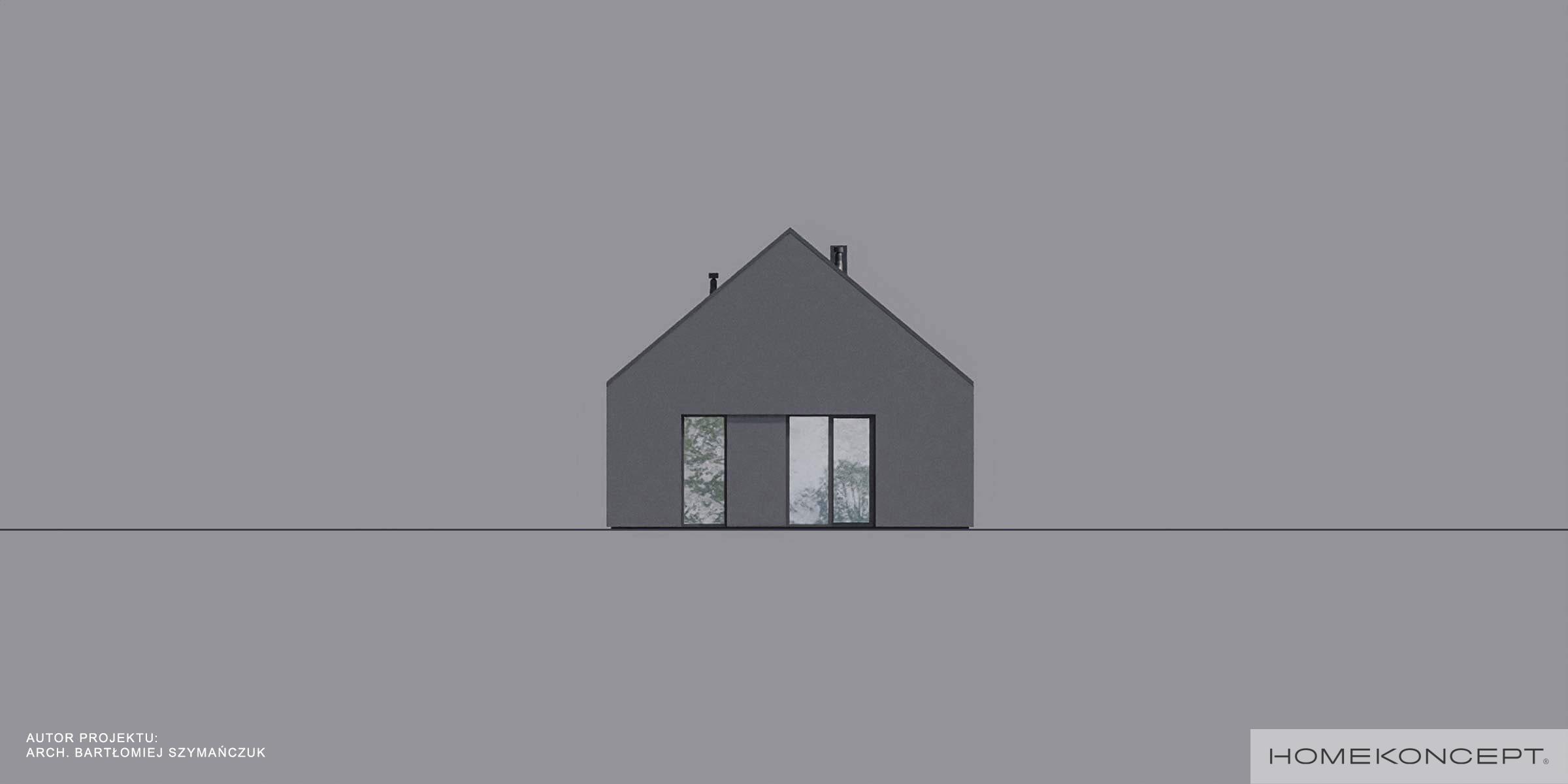 Nowoczesna stodoła projekt homekoncept 118 - widok elewacji bocznej z oknami tarasowymi.