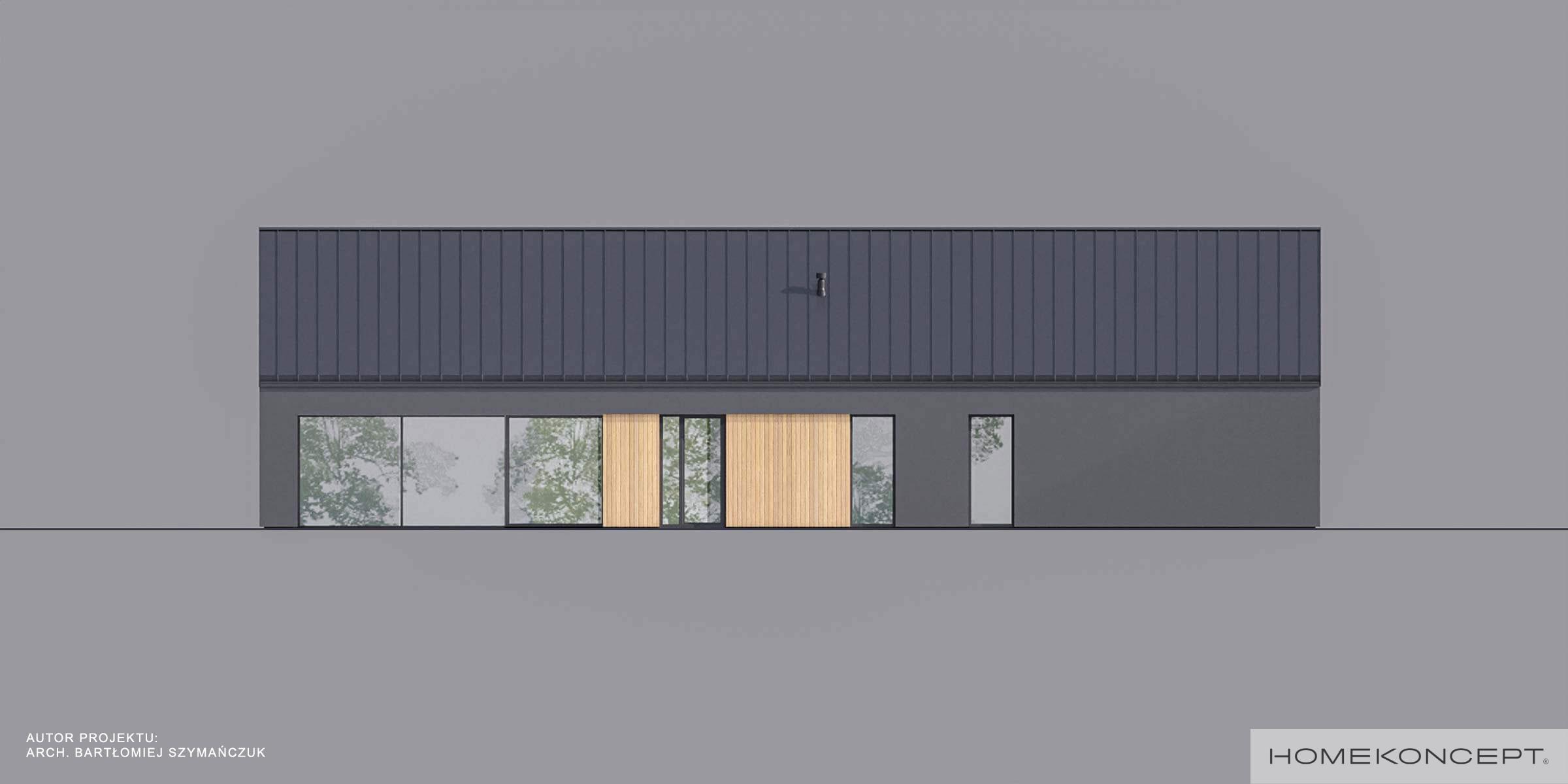 Projekt domu parterowego homekoncept 118 - widok elewacji ogrodowej z oknami.