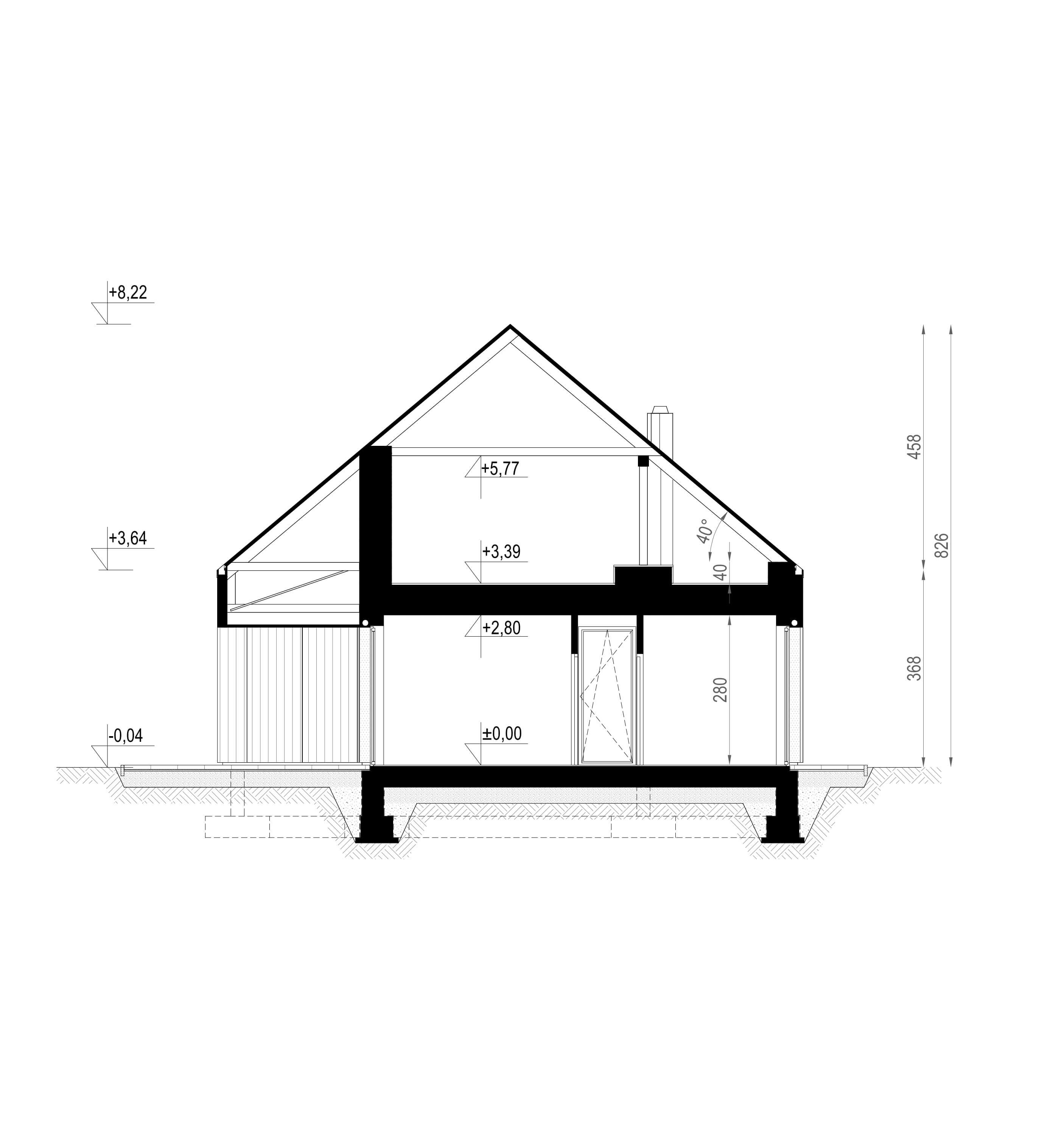 Nowoczesna stodoła projekt homekoncept 120 - przekrój budynku.