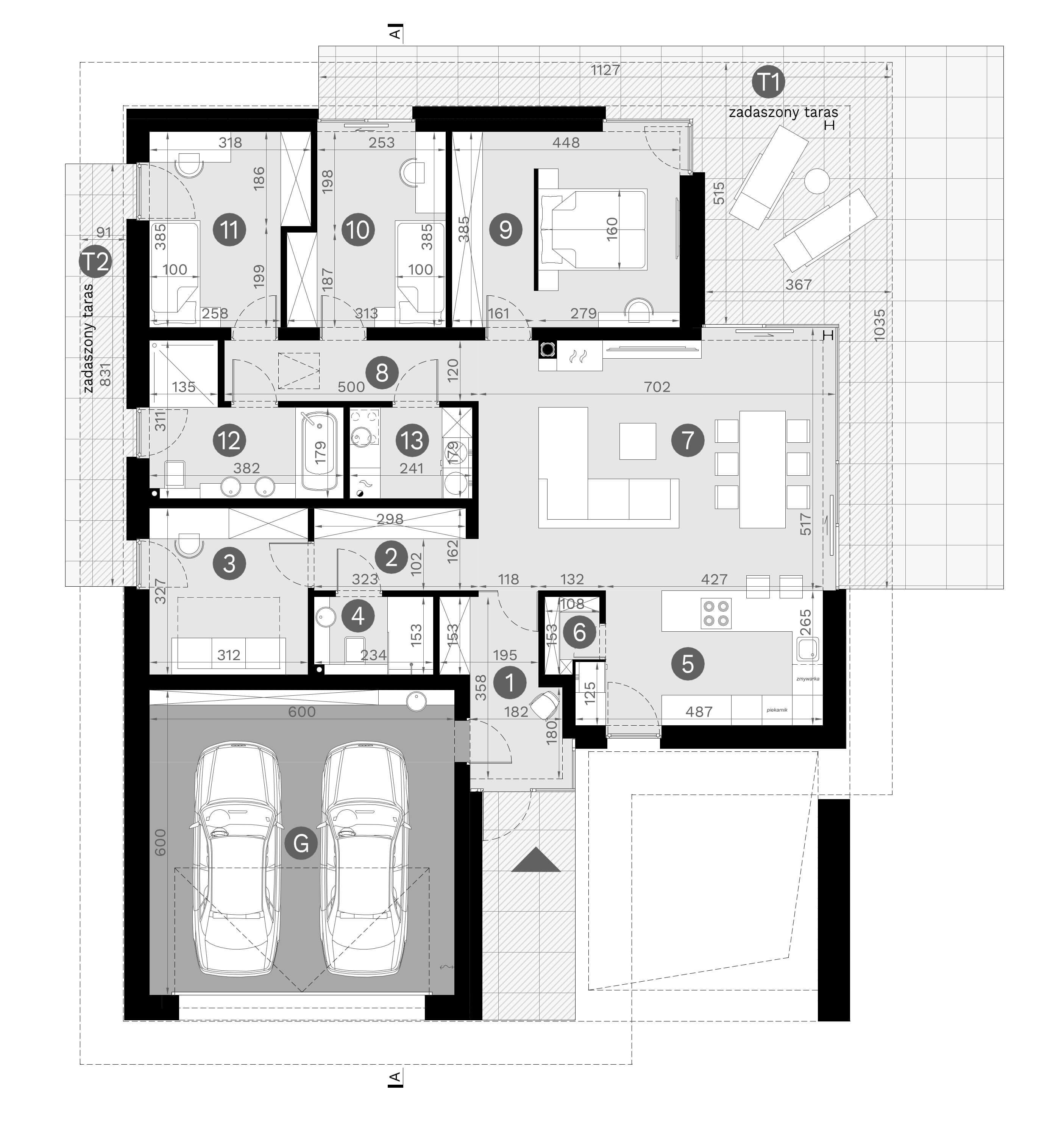 Projekt domu parterowego 130m2 homekoncept 133 - układ pomieszczeń parteru.