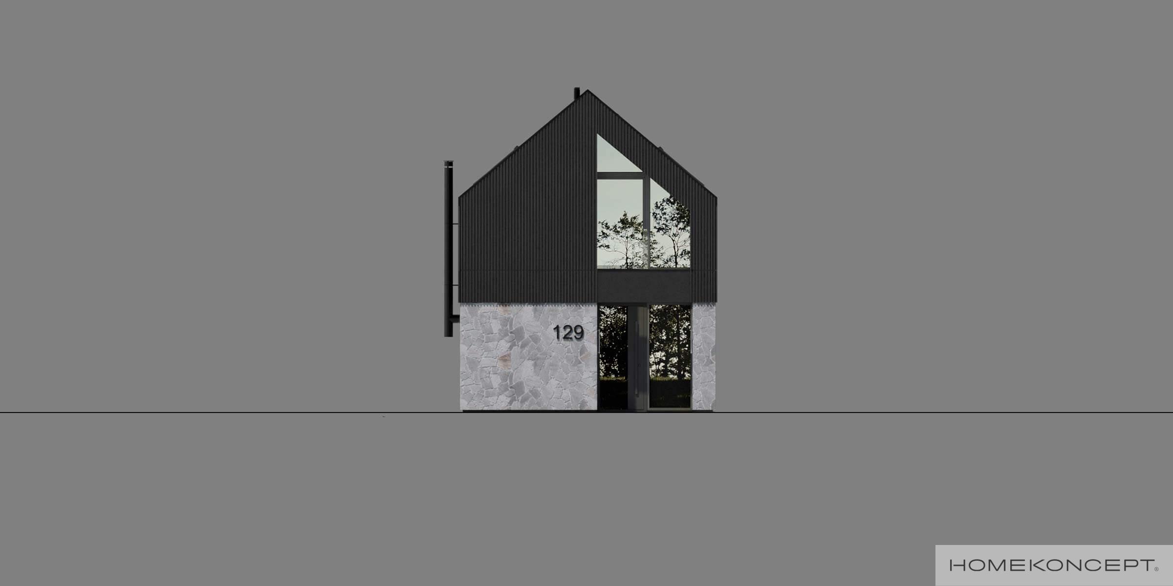 Projekt małego domu homekoncept 129 - widok frontu budynku.