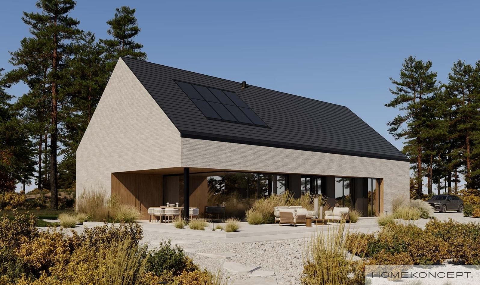 Projekt domu 150m2 - projekt domu parterowego z garażem - nowoczesna stodoła projekt homekoncept 119 - widok na taras.