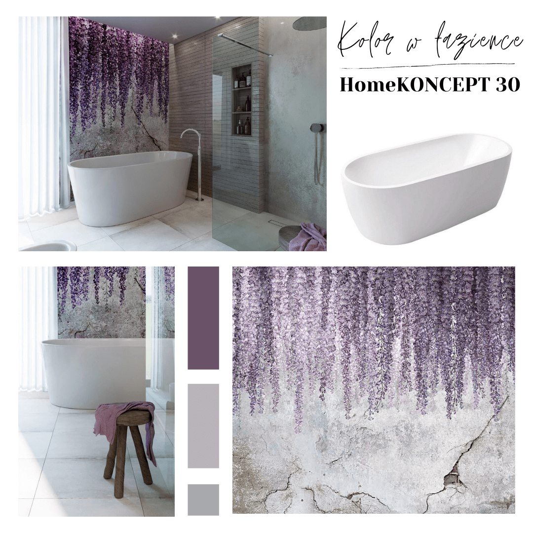 Tapeta w łazience – aranżacja nowoczesnego wnętrza pokoju kąpielowego w gotowym projekcie domu HOMEKONCEPT 30