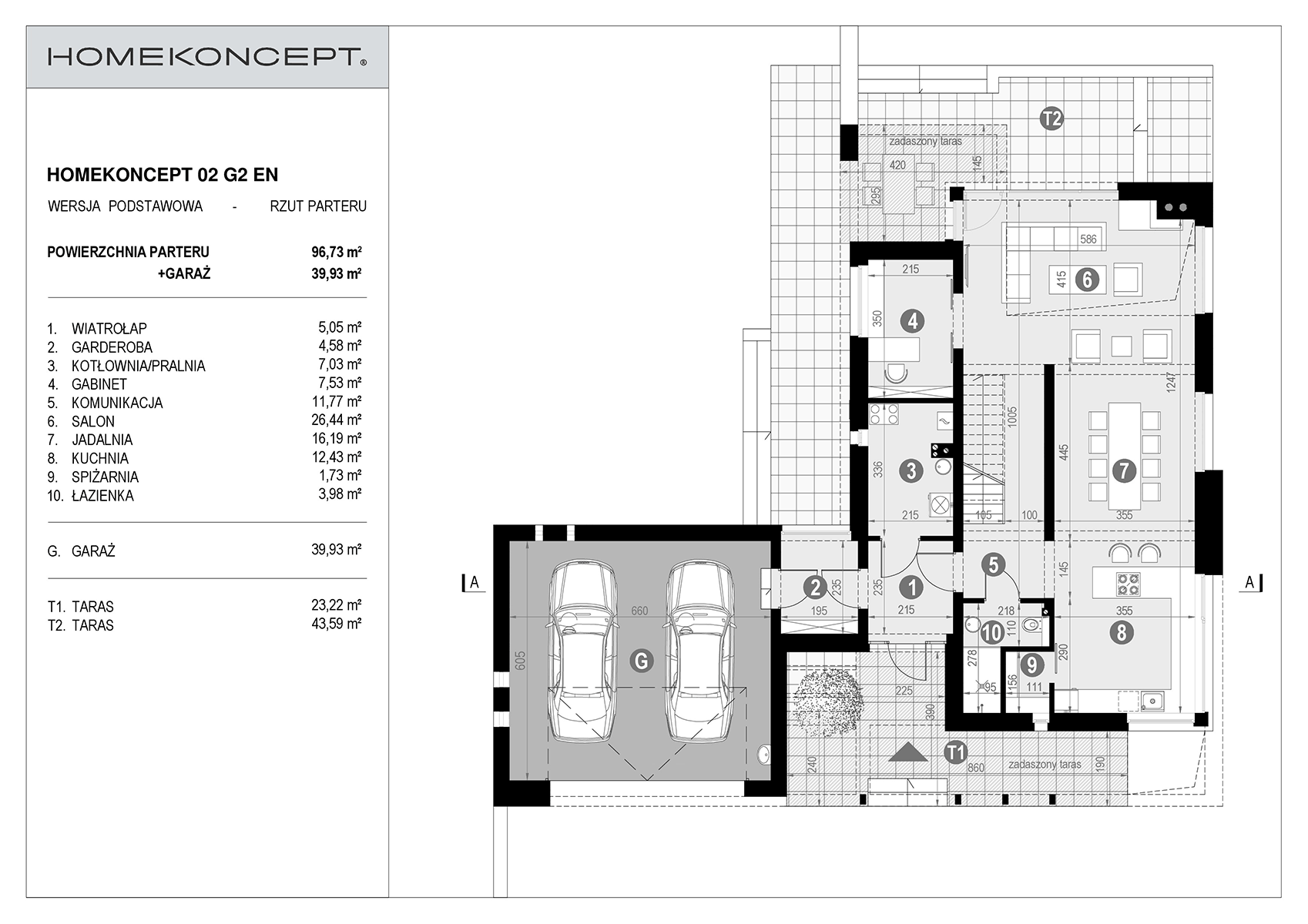 Układ pomieszczeń w gotowym projekcie domu HOMEKONCEPT 02 G2 EN z łazienką przy sypialni