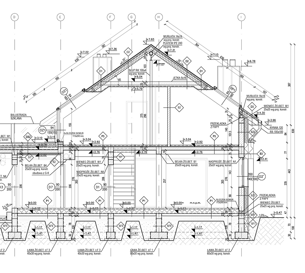 Dach dwuspadowy - więźba jętkowa podparta w gotowym projekcie domu HOMEKONCEPT 01 EN
