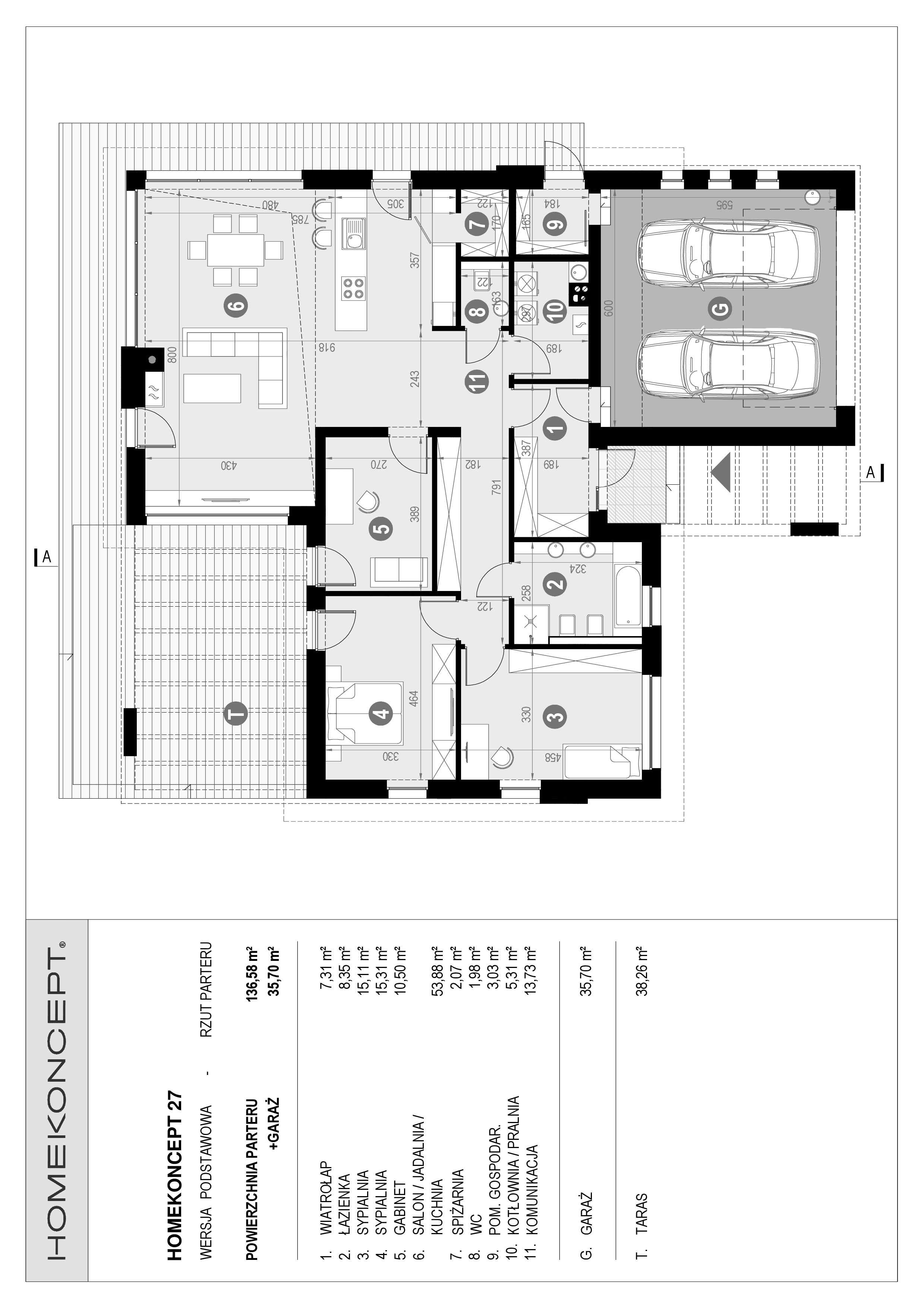 Układ pomieszczeń w projekcie domu HOMEKONCEPT 27