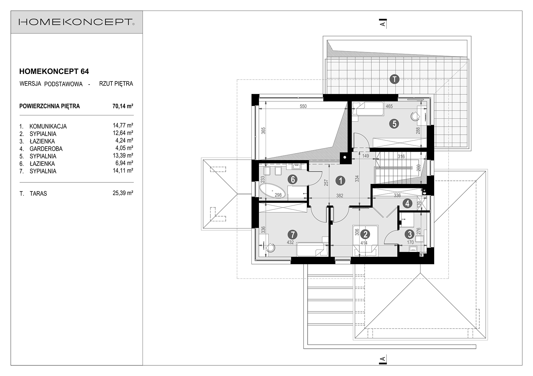 Rozkład łazienek na piętrze nowoczesnego domu rezydencyjnego HOMEKONCEPT 64