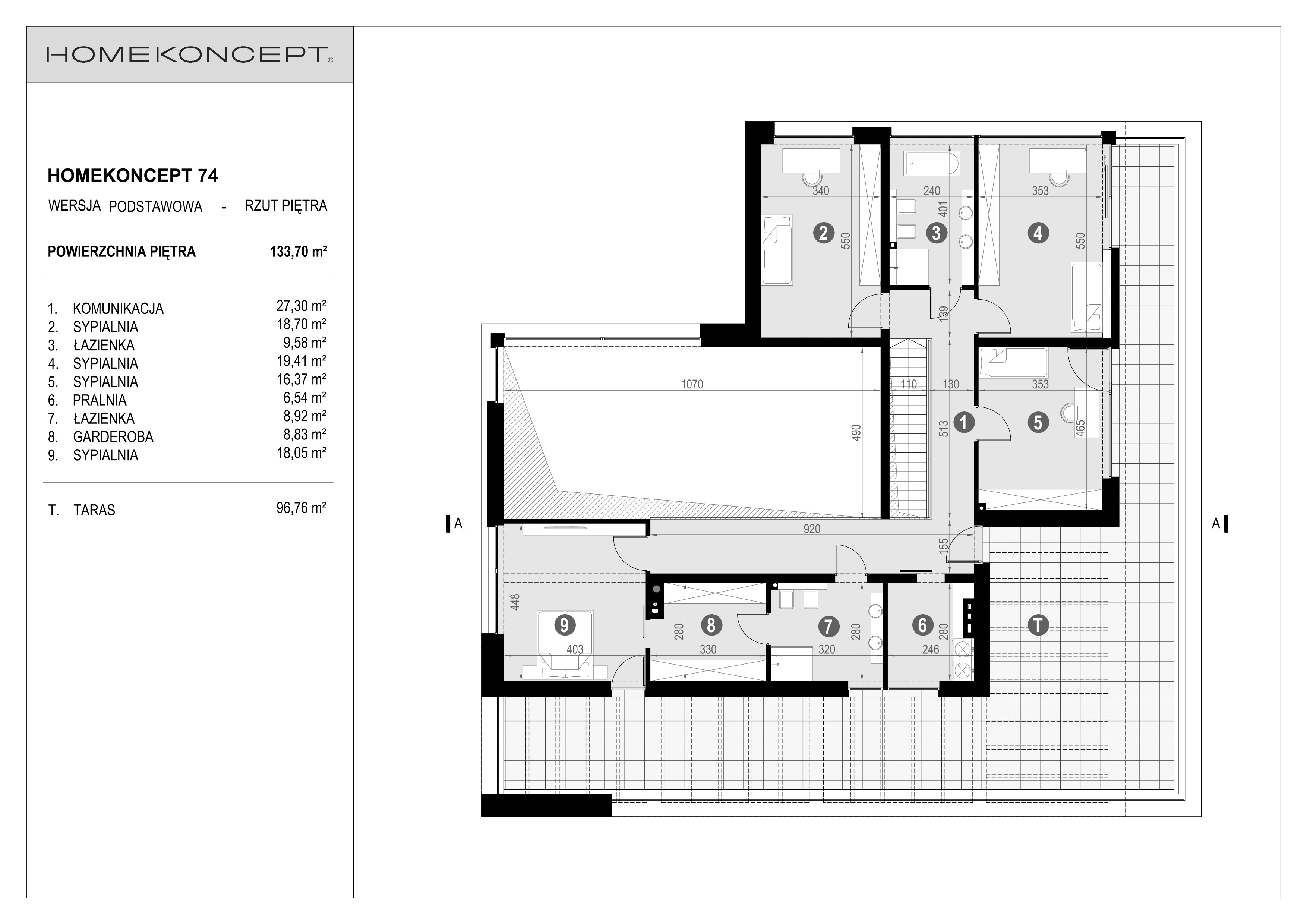 Rzut poddasza gotowego projektu domu HOMEKONCEPT 74 – nowoczesne łazienka na górnej kondygnacji