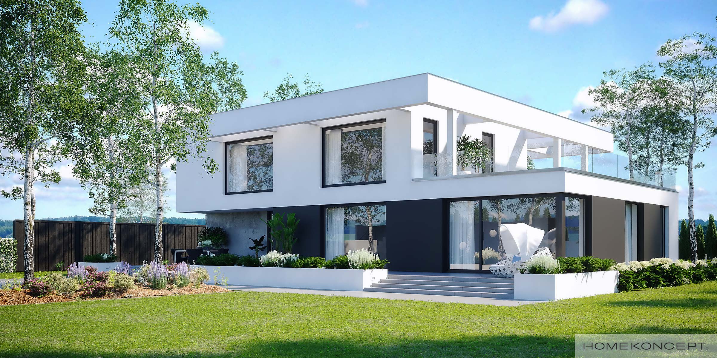 Projekt domu HomeKONCEPT 62 – Połączenie tynku o strukturze betonu z tradycyjnym tynkiem silikonowym