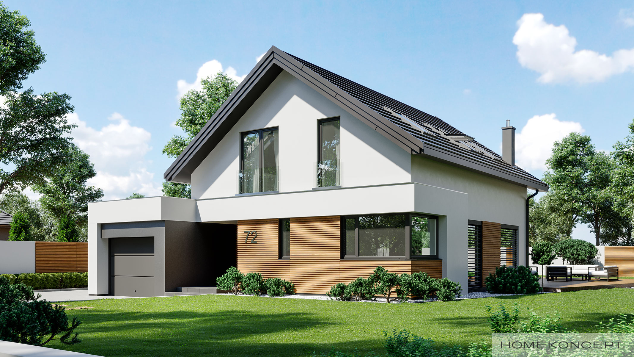 Gotowy projekt domu z poddaszem – nowoczesny HOMEKONCEPT 72 z dachem dwuspadowym