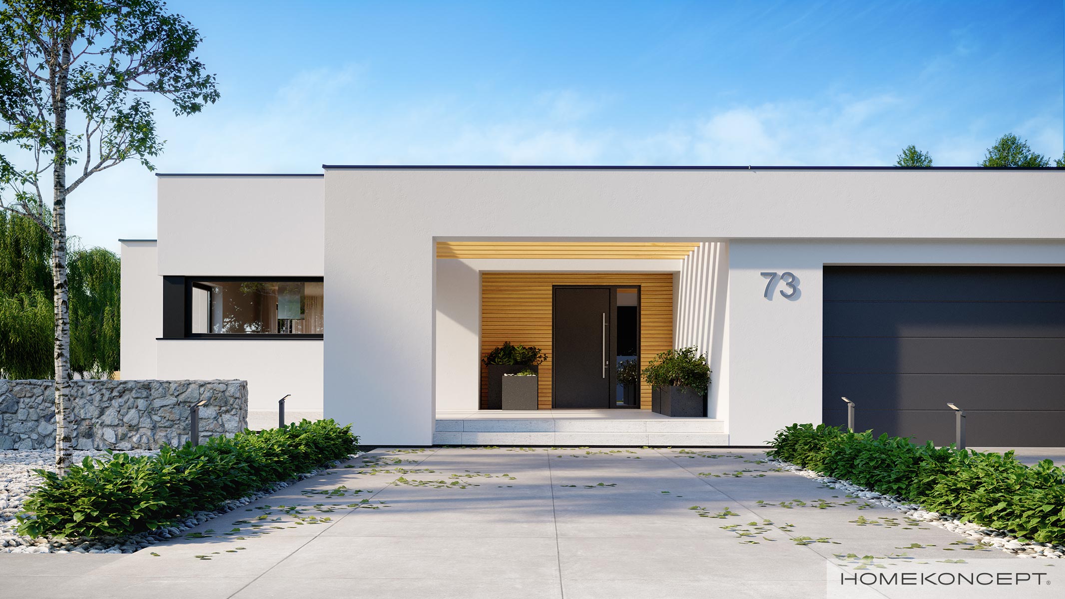 Minimalistyczny dom z płaskim dachem – gotowy projekt HOMEKONCEPT 73