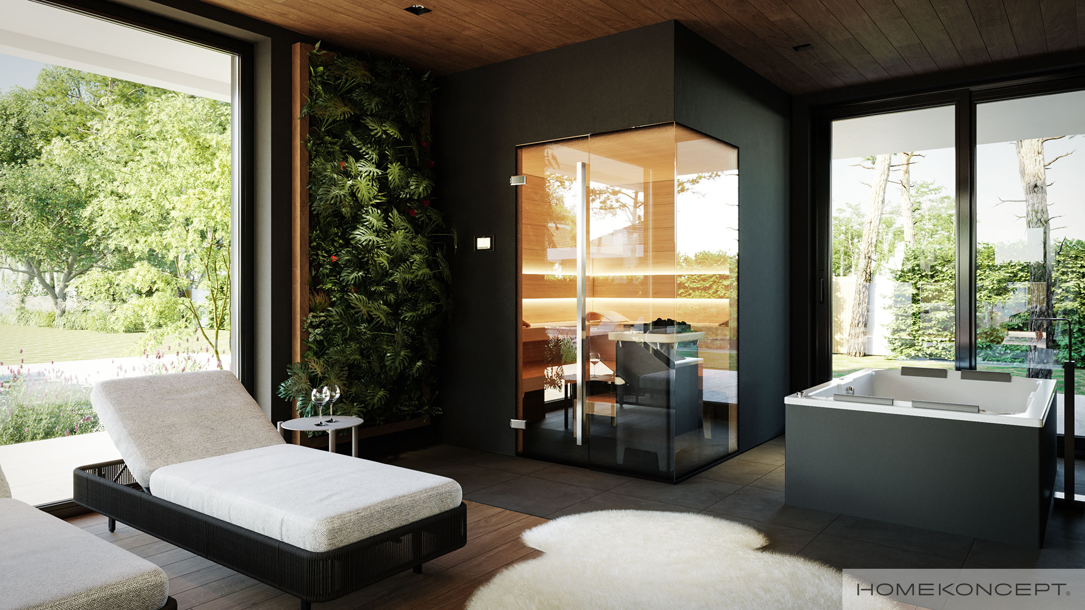 Domowe SPA – sauna z jacuzzi w projekcie luksusowej rezydencji HOMEKONCEPT 74