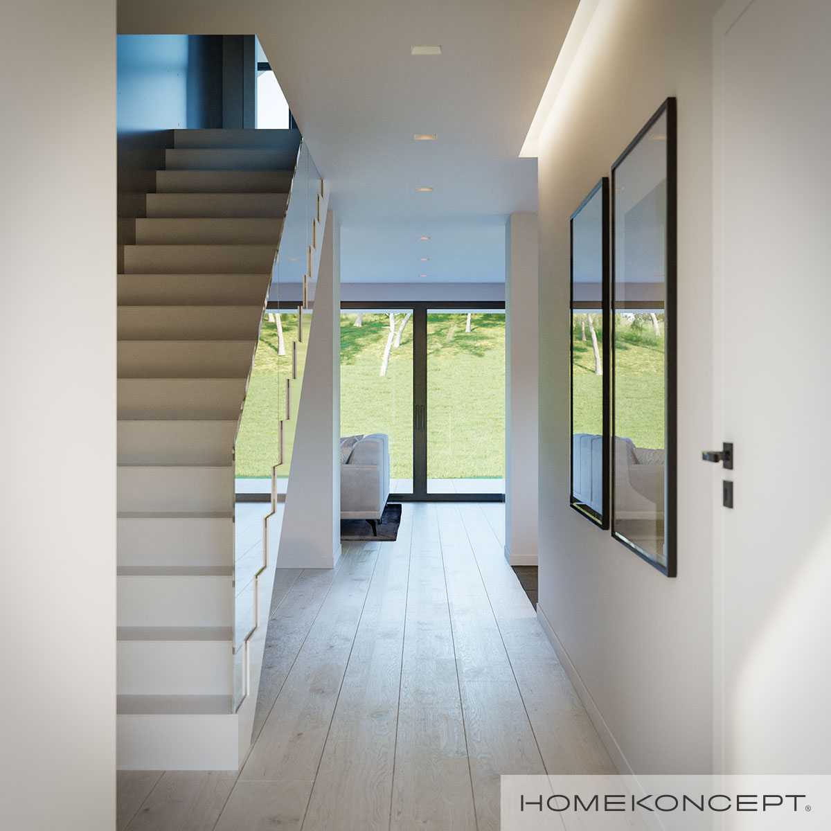 Szklana balustrada schodowa - minimalizm w domu - HOMEKONCEPT 77