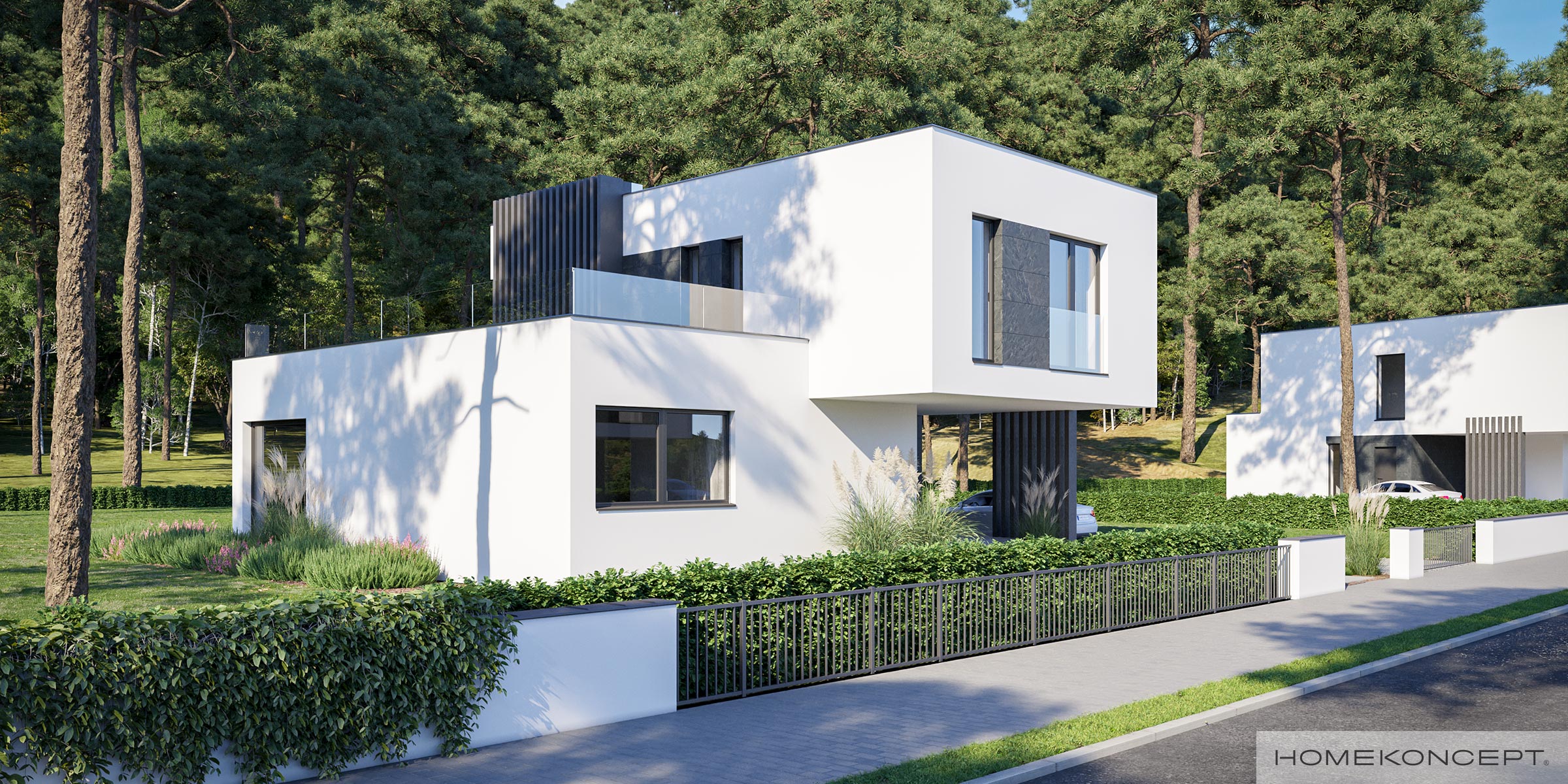 Minimalistyczny dom piętrowy typu "kostka" - gotowy projekt domu nowoczesnego HOMEKONCEPT 82