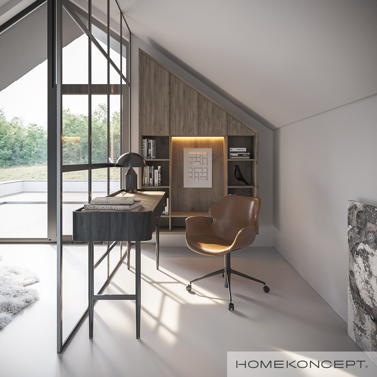 Domowe biuro we własnej sypialni – aranżacja kącika do pracy w projekcie nowoczesnego domu HOMEKONCEPT 91