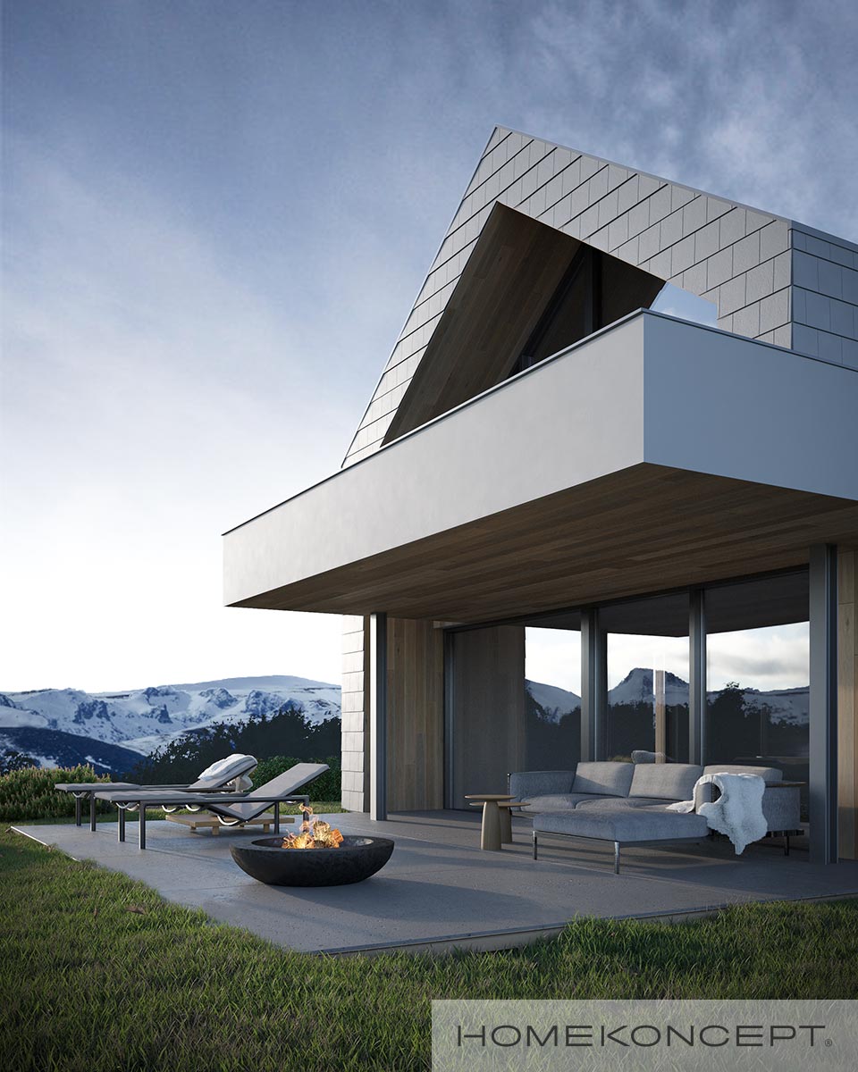 Ultranowoczesny dom z dachem bez okapu z betonowym tarasem - HOMEKONCEPT 95 A