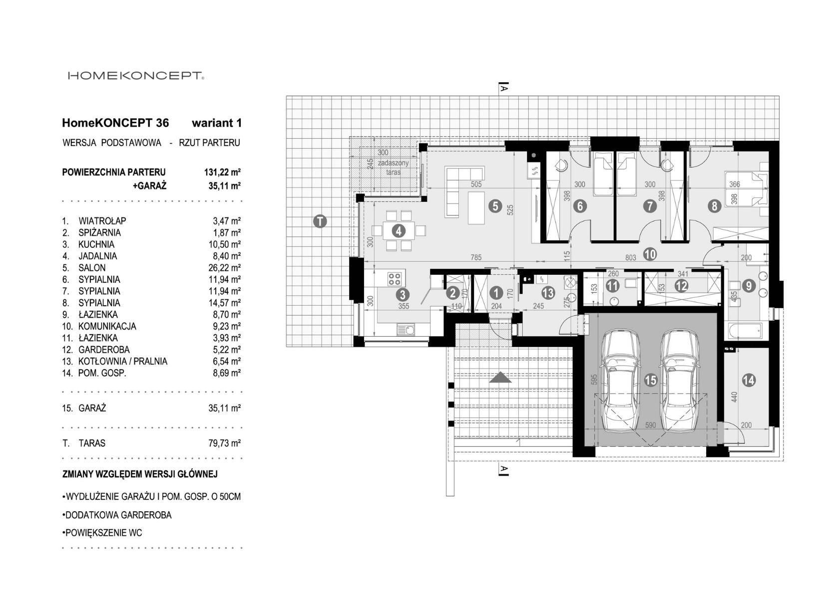 Układ funkcjonalny projektu domu nowoczesnego HOMEKONCEPT 36 wariant 1