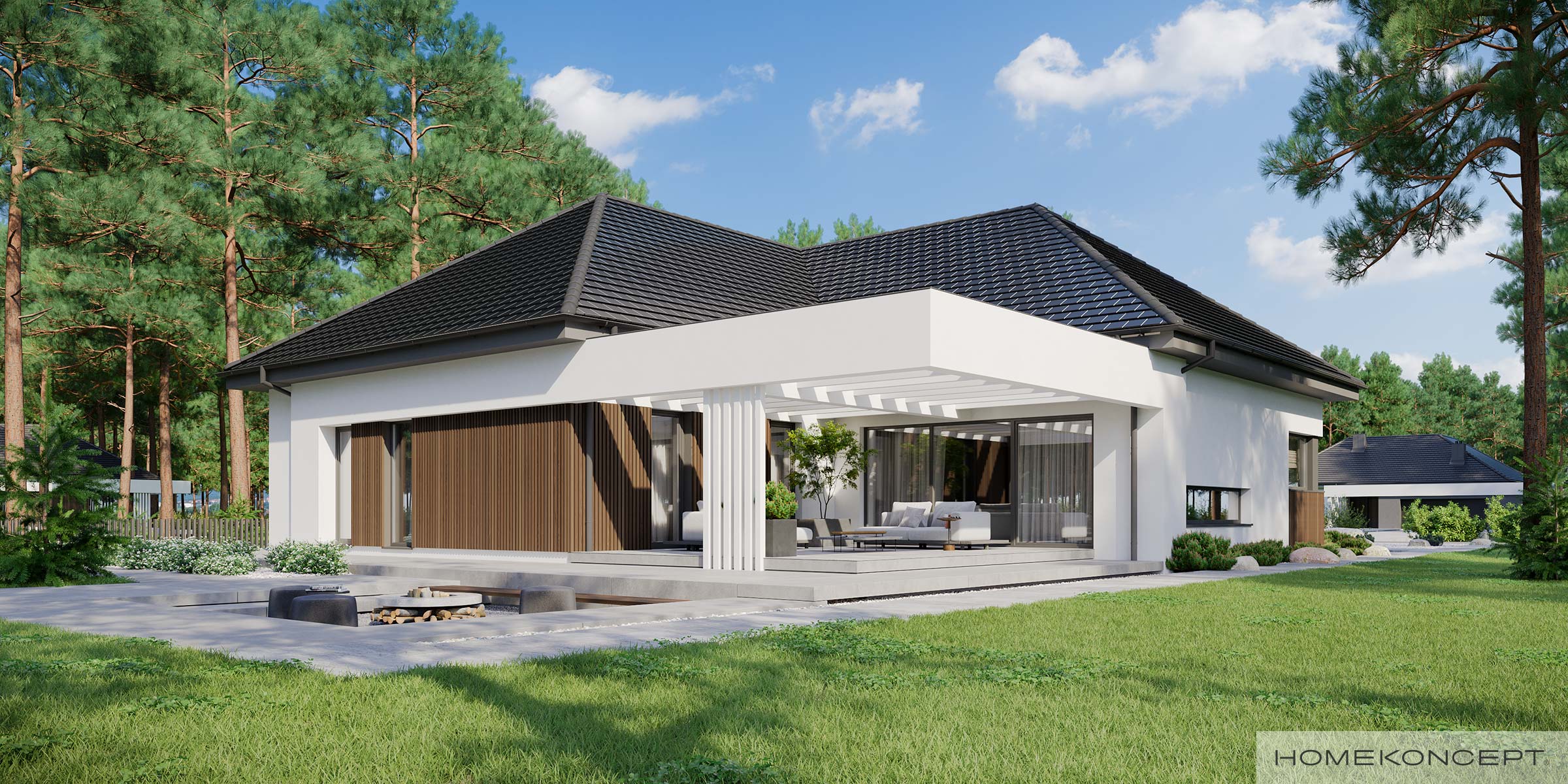 Nowoczesna belka dekoracyjna w gotowym projekcie domu parterowego HomeKONCEPT 26 wariant 4