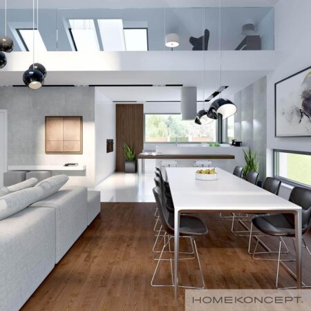 Dom 300m2 homekoncept 28 wariant 02 - widok na stół w jadalni.