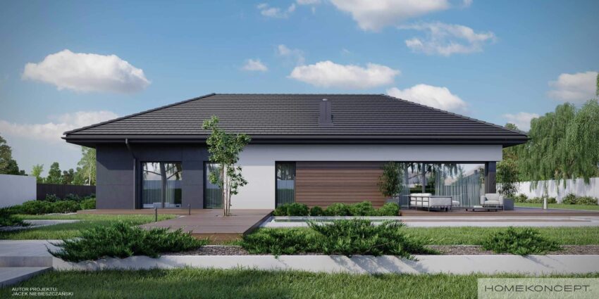 Projekt domu homekoncept 36 wariant 02 - parterowy dom jednorodzinnyz garażem.