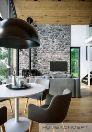 Salon z jadalnią w nowoczesnym domu jednorodzinnym HOMEKONCEPT 66 A