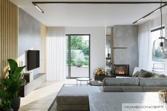Nowoczesny salon w projekcie domu HOMEKONCEPT 72