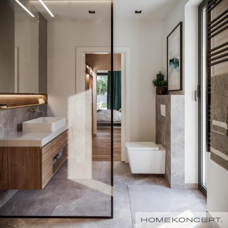 Projekt domu parterowego homekoncept 73 - widok na master bedroom z łazienką i garderobą.
