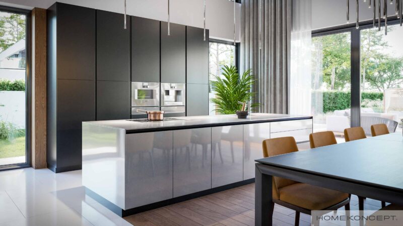 Dom 300m2 homekoncept 74 - widok na elegancką wyspę kuchenną.