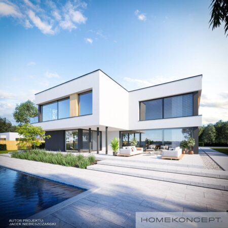 Projekt domu piętrowego homekoncept 74 - widok na nowoczesną willę.