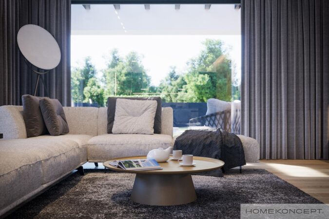 Dobrze doświetlony salon w nowoczesnym projekcie salonu HOMEKONCEPT 79