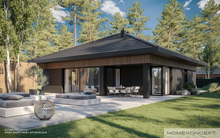 Projekt domu parterowego homekoncept 97 Ytong - widok na przestronny taras.