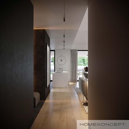 Projekt domu parterowego homekoncept 108 - widok korytarza w strefie dziennej.