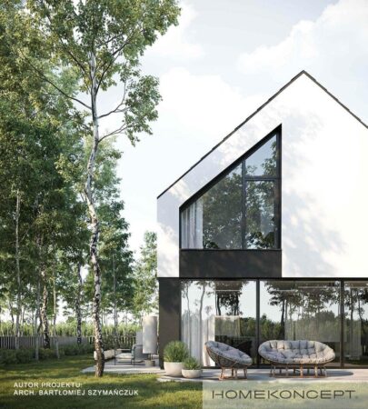 Projekt domu z poddaszem homekoncept 100 - widok na efektowną elewację.