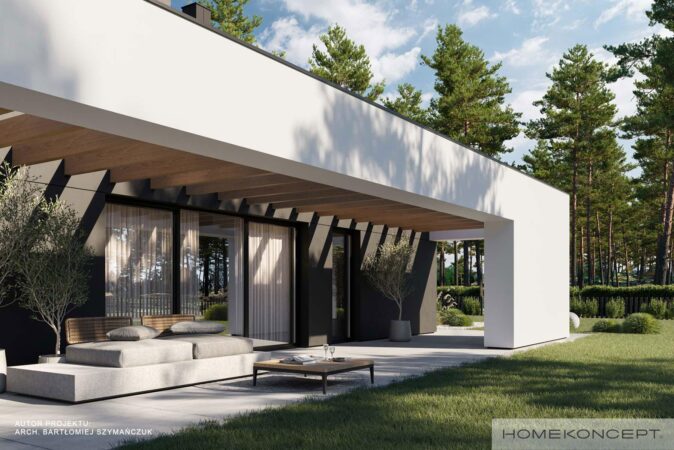 Projekt domu z poddaszem homekoncept 98 - widok na pergolę nad tarasem.