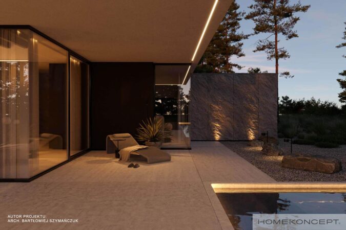 Dom parterowy homekoncept 112 g2 - widok na taras przy master bedroom.