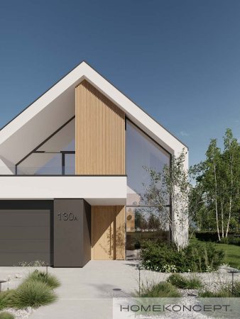 Projekt domu z poddaszem homekoncept 130 a - widok na duże okna frontowe.