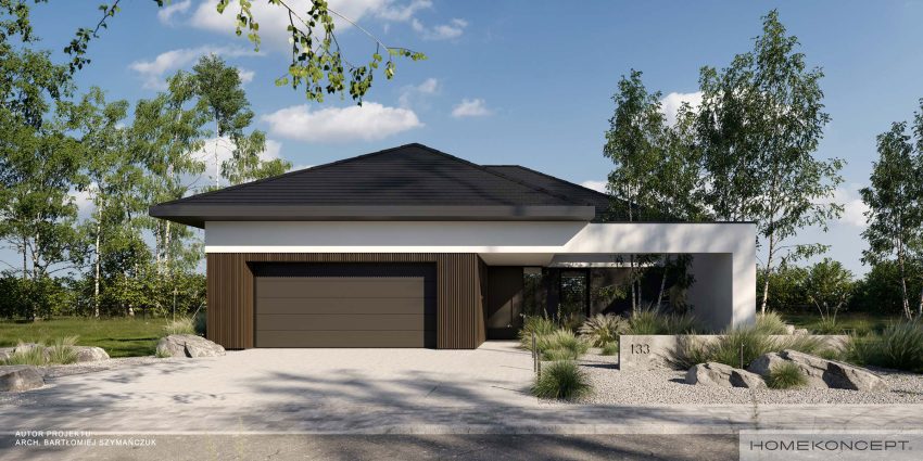 Projekty domów jednorodzinnych - projekty domów parterowych z garażem - projekty domów 130m2 homekoncept 133 - widok na wejście do domu.