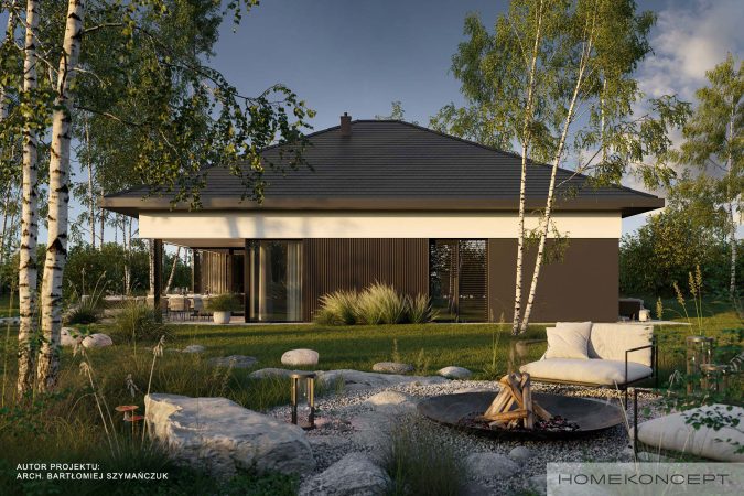 Projekty domów 130m2 homekoncept 133 - widok na bramę garażową.