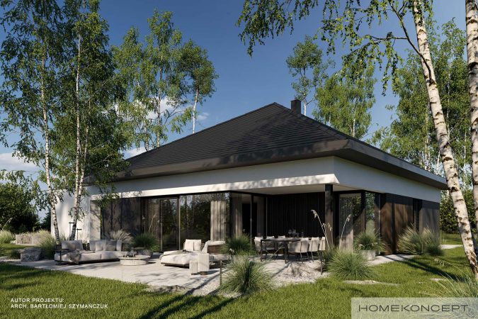 Projekt domu jednorodzinnego homekoncept 133 - widok na czterospadowy dach.