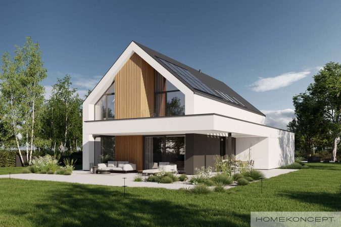 Projekt domu jednorodzinnego homekoncept 130 - widok na ozdobną belkę wokół domu.