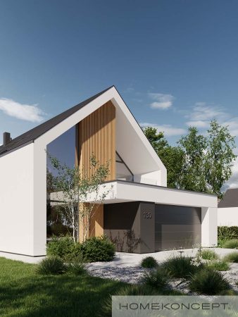 Nowoczesna stodoła projekt homekoncept 130 - widok na bramę garażową.