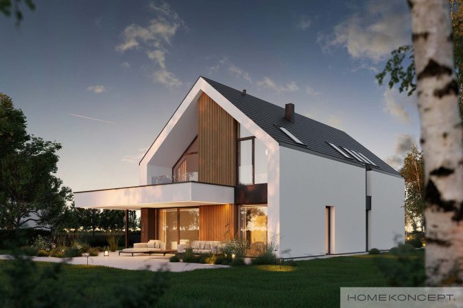 Nowoczesna stodoła projekt homekoncept 130 - widok na okno kolankowe.